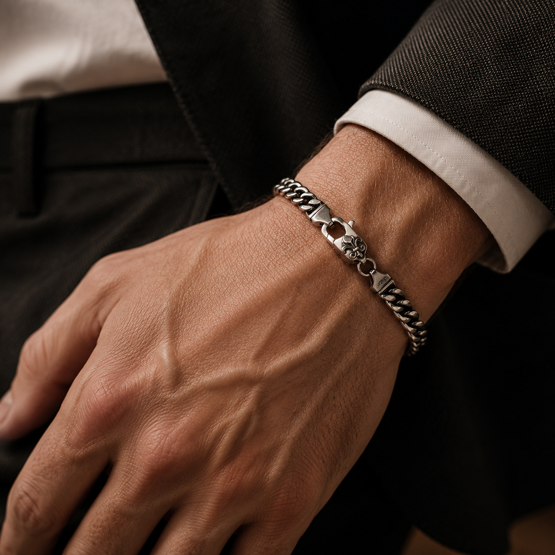 The Fleur-de-Lis Gourmette Sterling Silver Bracelet
